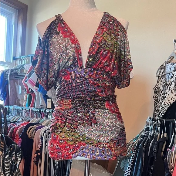 Boston Proper Black Multicolor Paisley Blouse - Picture 1 of 8